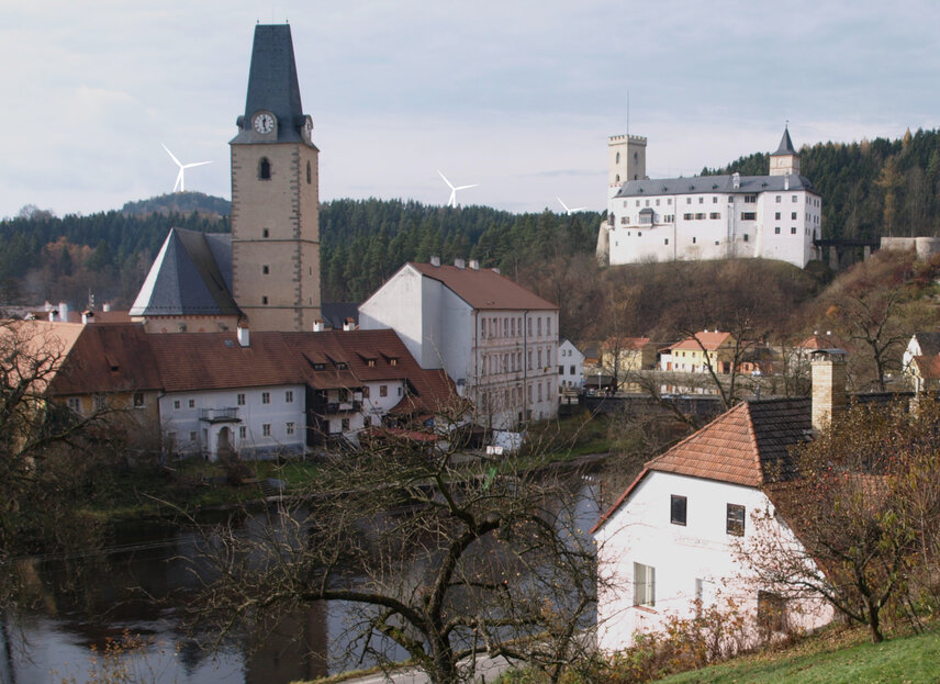 Rožmberk nad Vltavou, záměr výstavby větrných elektráren - vizualizace Rožmberk nad Vltavou, záměr výstavby větrných elektráren - vizualizace