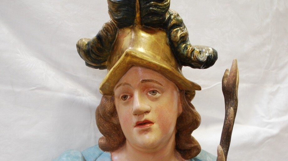 Detail se sochou sv. Eustacha po restaurování