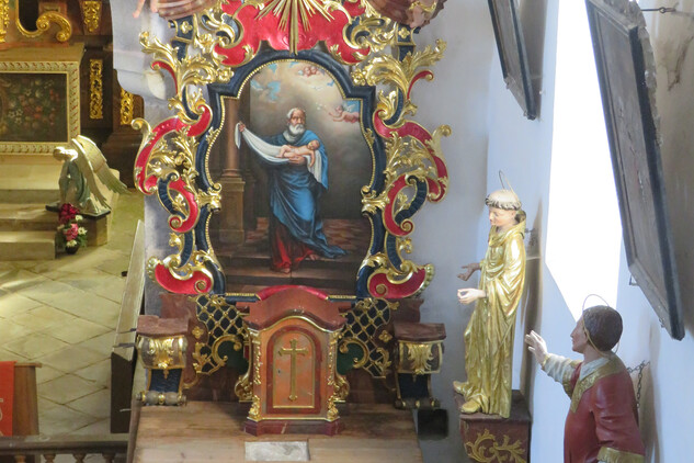 Zátoň, kostel sv. Jana Křtitele, boční oltář sv. Simeona – stav po restaurování