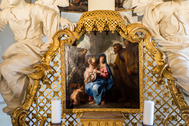 Zámecká kaple v Budišově, obraz sv. Rodiny na oltáři 