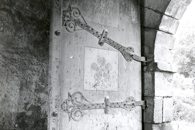 Vyšší Brod, klášter, Rožmberská brána, vrata - stav před restaurováním, kolem roku 1980