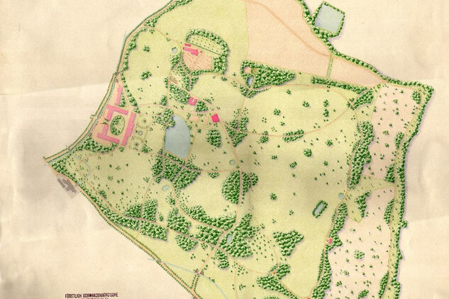 Zámecký park v Červeném Dvoře, mapa, 1910. Obrázek nepodléhá Creative Commons.