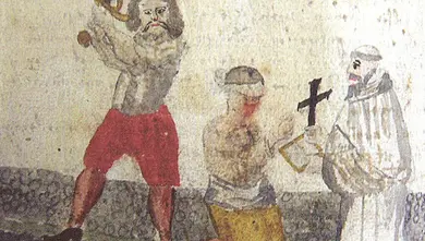 Kněz u popravovaného, zdroj: D. Wojtucki, Publiczne miejsca straceń na Dolnym Śląsku od XV do połowy XIX wieku, Katowice 2009, s. 138