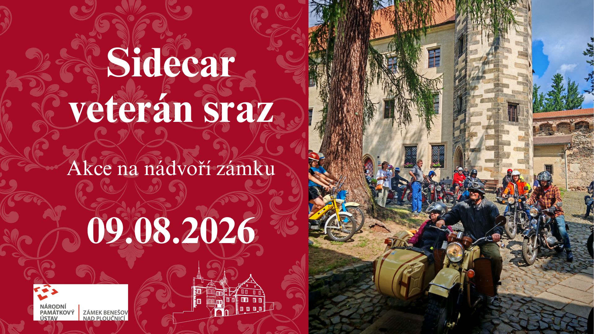 Sidecar veterán sraz - zámek Benešov nad Ploučnicí