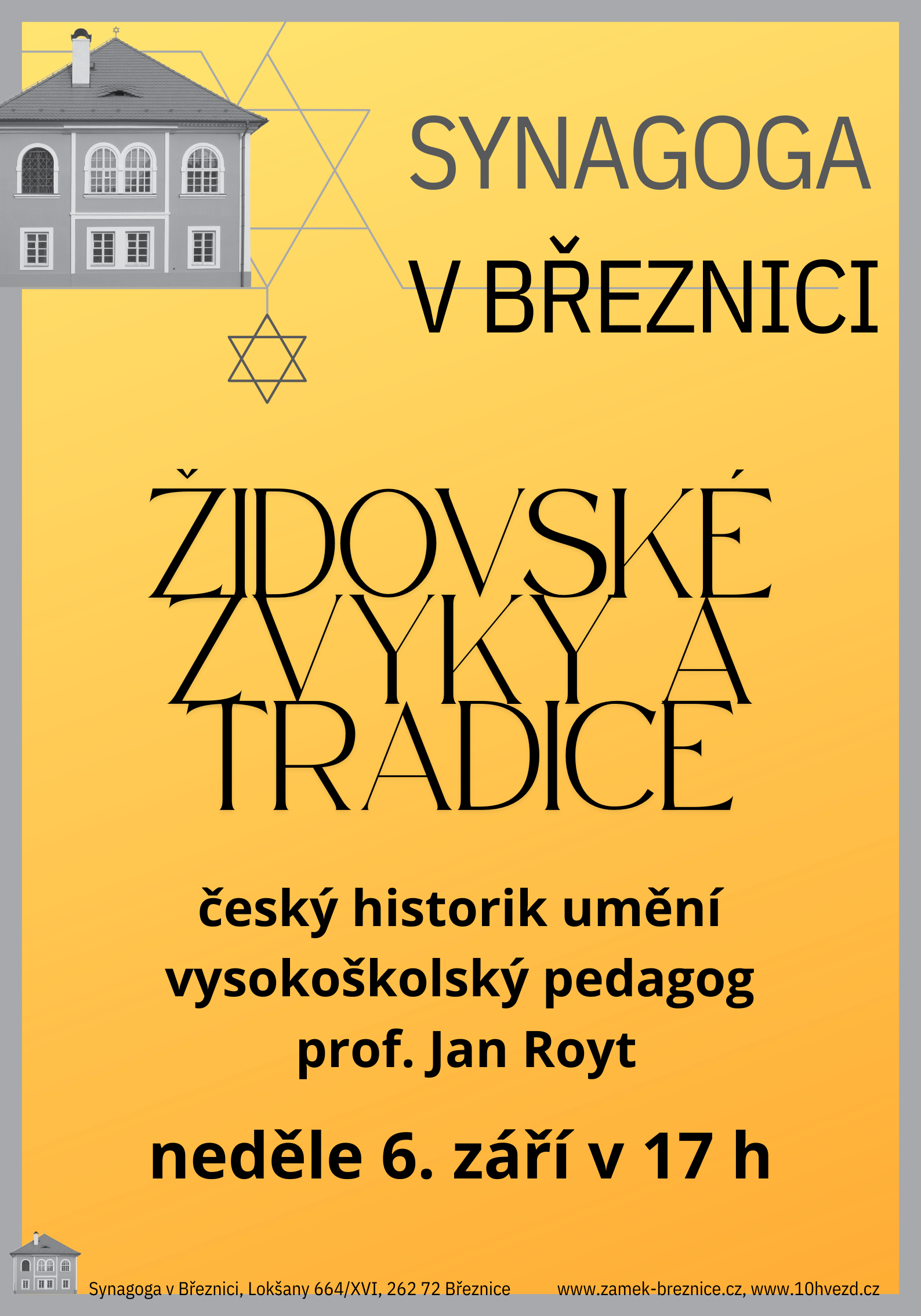 Přednáška – Židovské zvyky a tradice – prof. J. Royt – synagoga Březnice