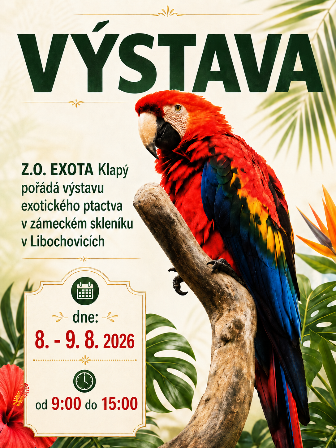 Výstava exotického ptactva - zámek Libochovice 2026