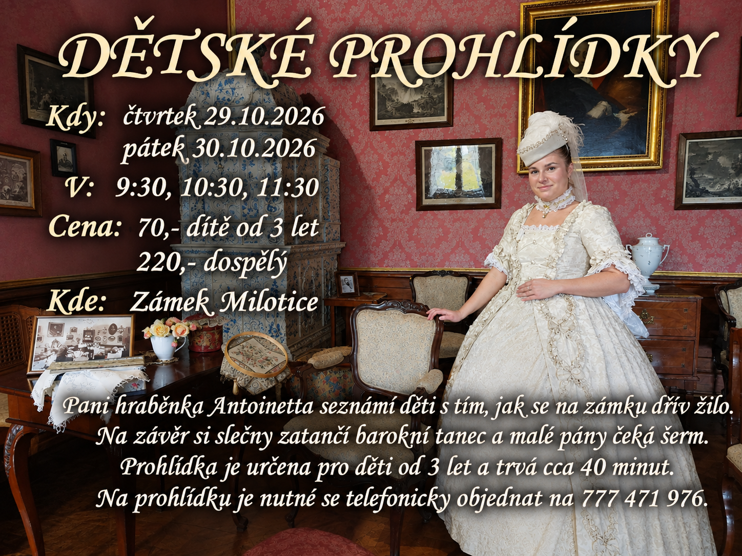 Dětské prohlídky 29. a 30. října na milotickém zámku