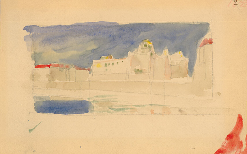 Kotěra, Městské muzeum v Hradci Králové - kolorovaná kresba | © Národní technické muzeum, Muzeum architektury a stavitelství, MAS, AA, f. 21 Kotěra, Městské muzeum v Hradci Králové - kolorovaná kresba | © Národní technické muzeum, Muzeum architektury a stavitelství, MAS, AA, f. 21