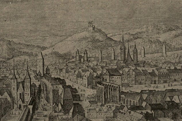 ARCHIV Zobrazení Horské brány (č. 85) na Sadelerově prospektu Prahy 1606