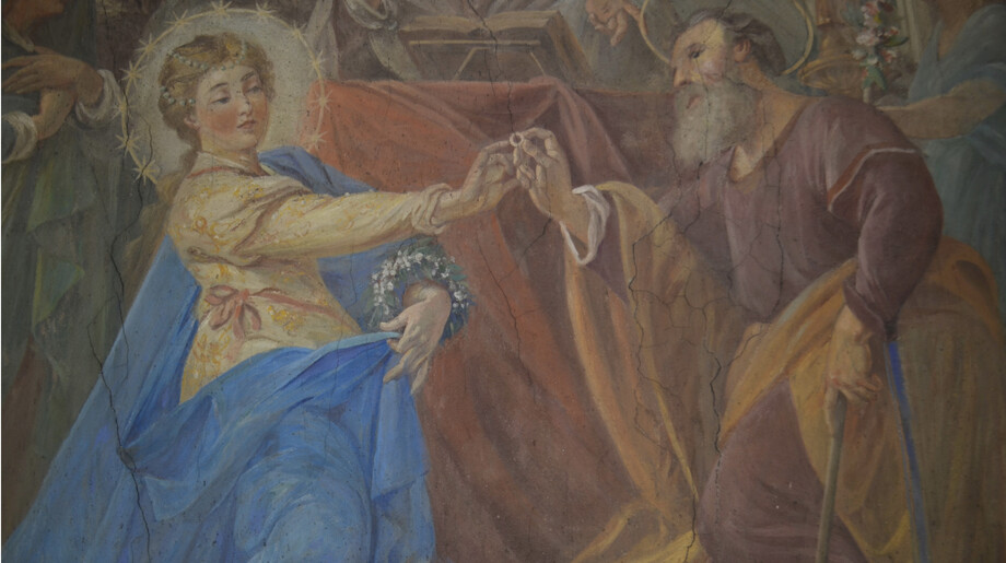 Výjev Zasnoubení Panny Marie před restaurování