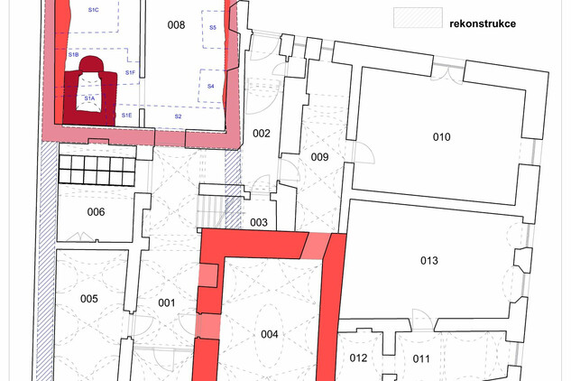 Schematický půdorys přízemí domu čp. 91 v Novém Jičíně, 2022