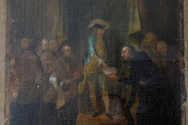 Darování privilegií mikulovské kapitule Josefem II., detail, před restaurováním