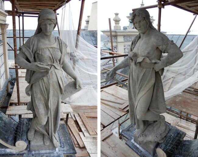 Vlevo socha Kazi - Moudrosti , vpravo socha Bivoje - Síly