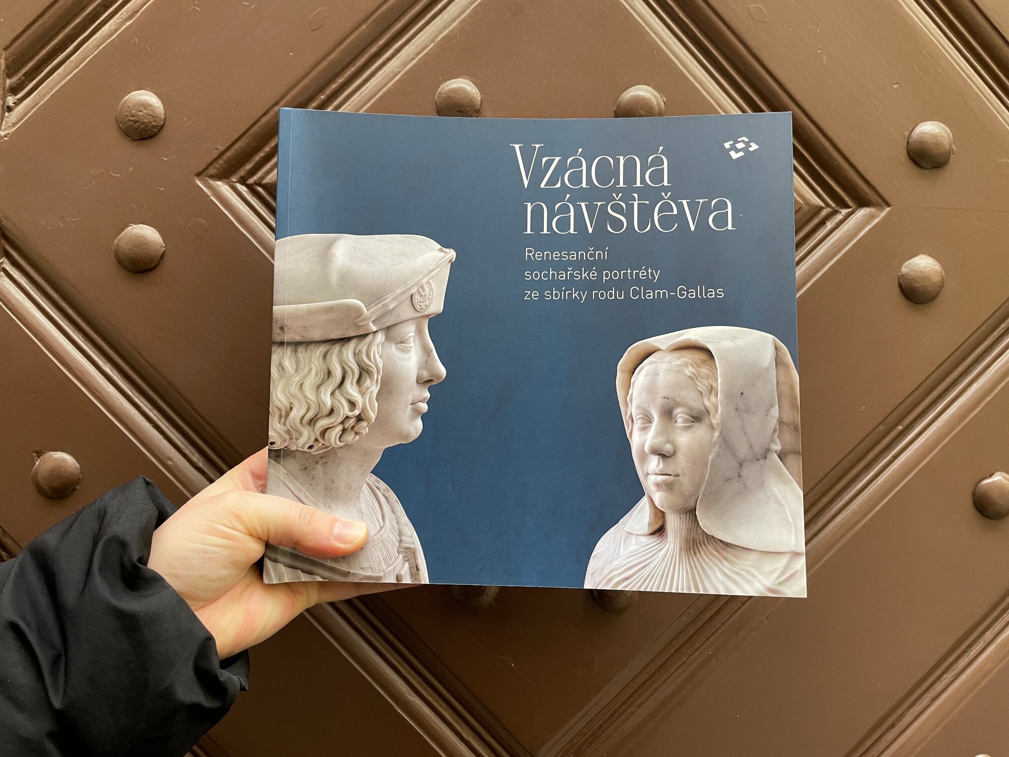 Publikace Vzácná návštěva - náhled obálky držený proti dveřím