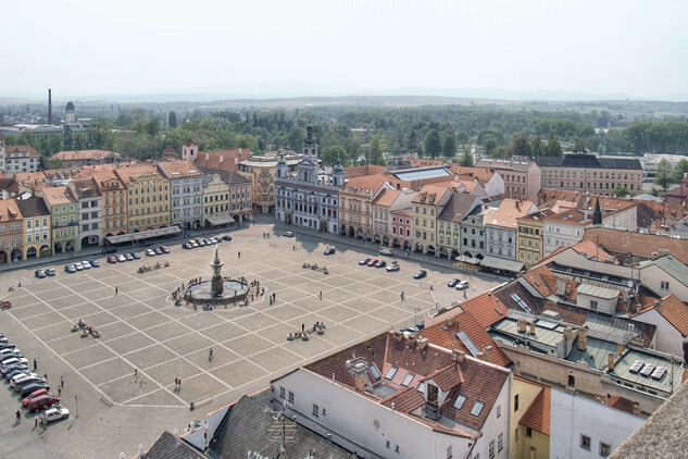 Českobudějovické náměstí z leteckého pohledu