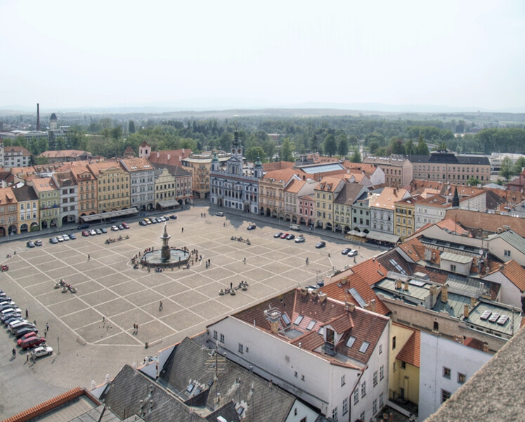 Českobudějovické náměstí z leteckého pohledu
