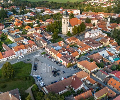 Dačice, letecký snímek, foto město Dačice, 2025
