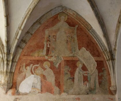 České Budějovice, zrestaurovaná freska v křížové chodbě bývalého dominikánského kláštera