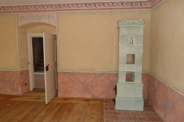 Interiér fary v Čakově po obnově, výsledná výmalba rekonstuovaná dle původní barokní barevnosti | © NPÚ ÚOP ČB