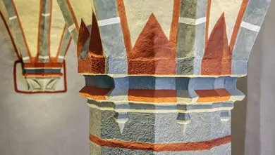 Český Krumlov, panský dům, dvoulodní sál, nosný pilíř, detail, stav po restaurování a rekonstrukci renesanční barevnosti, foto Roman Lavička, 2024