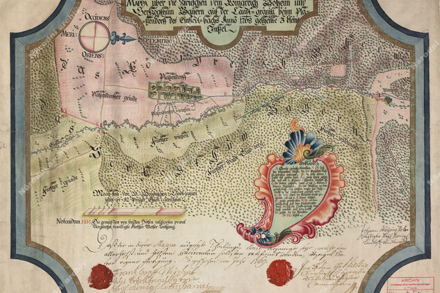 Mapa hranic mezi Českým královstvím a Bavorským vévodstvím v okolí bývalé obce Česká Kubička z roku 1769, od zemského měřiče Jana Josefa Kolbeho (1724–1804). Národní archiv, Sbírka map a plánů,