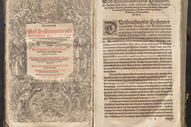 Titulní list německého vydání Mattioliho herbáře, tj. Kreutterbuch z roku 1611.