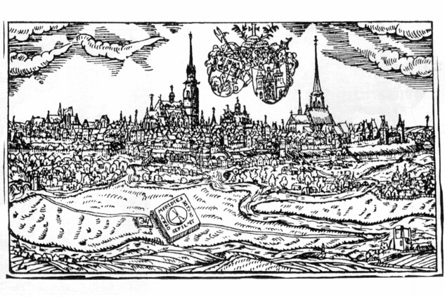 Willenbergova veduta Plzně z roku 1602, zdroj: Bělohlávek M., Plzeňské veduty, Plzeň 1984