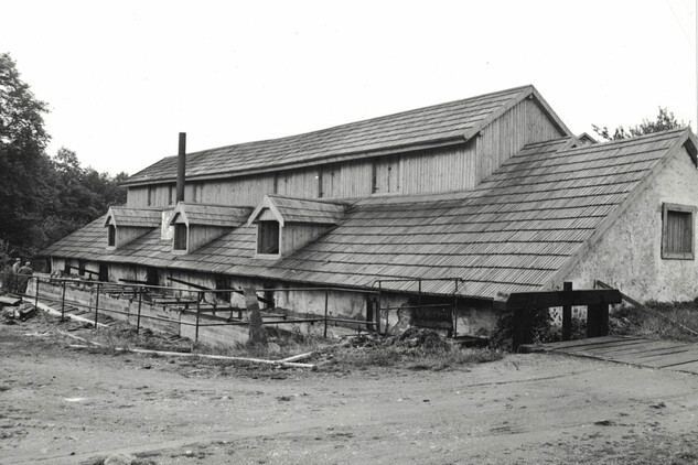 Hamr od severovýchodu v roce 1974. Hamr získal novou střechu a byla provedena oprava vantroků.