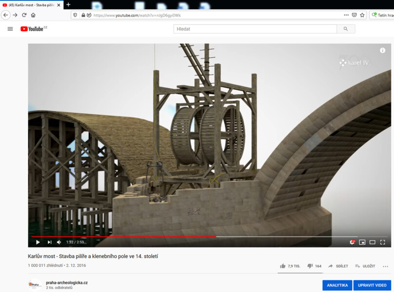 Kanál Praha-archeologická na YT 19. února 2020 registruje 1 000 011 zhlédnutí videoprezentace stavby Karlova mostu