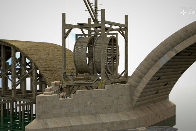Stavba pilíře Karlova mostu - záběr z klipu na YT