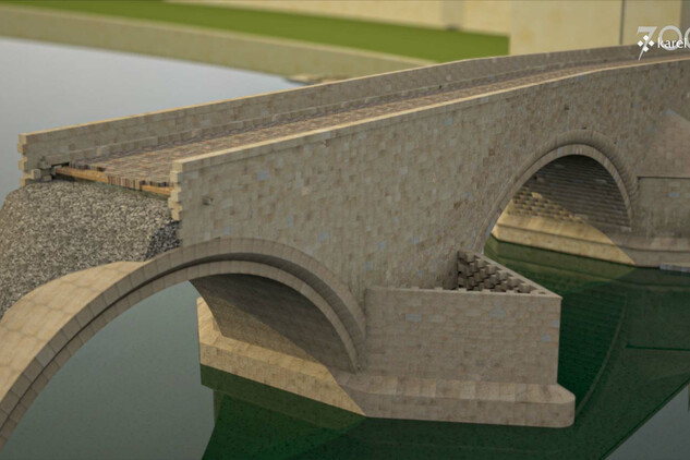 Stavba pilíře Karlova mostu - záběr z klipu na YT