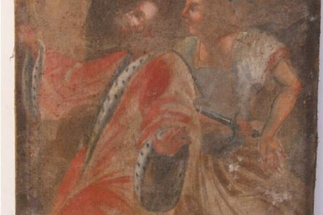 Obraz "Zavraždění svatého Václava" před restaurováním