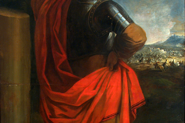 Imaginární portrét Rohanského předka s figurou od Gabriela Blancharda a pozadím od Josepha Parrocela